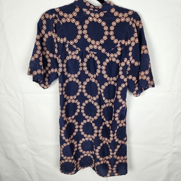 Banana Republic Silk Tunic Shift Dress Short Navy Blue Geometric Print Sz Small - Picture 4 of 8